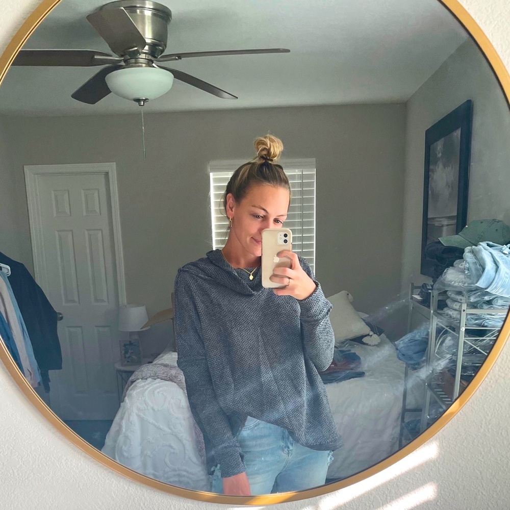 Blue slouchy turtleneck // open back